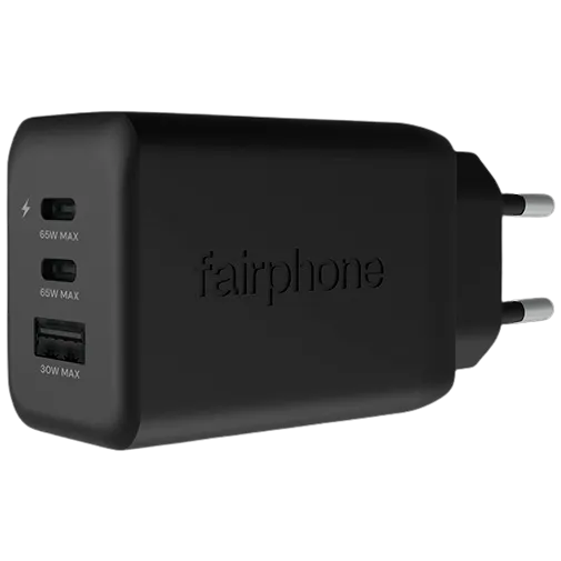 Fairphone Dual USB-C + USB Fast Charger 65W Black