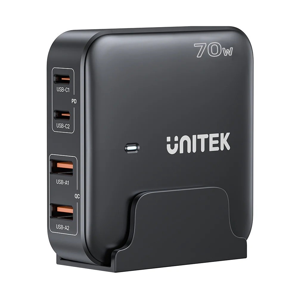 GaN network charger - Unitek P1228ABK01-EU | 70W 2x USB-C 2x USB-A Black