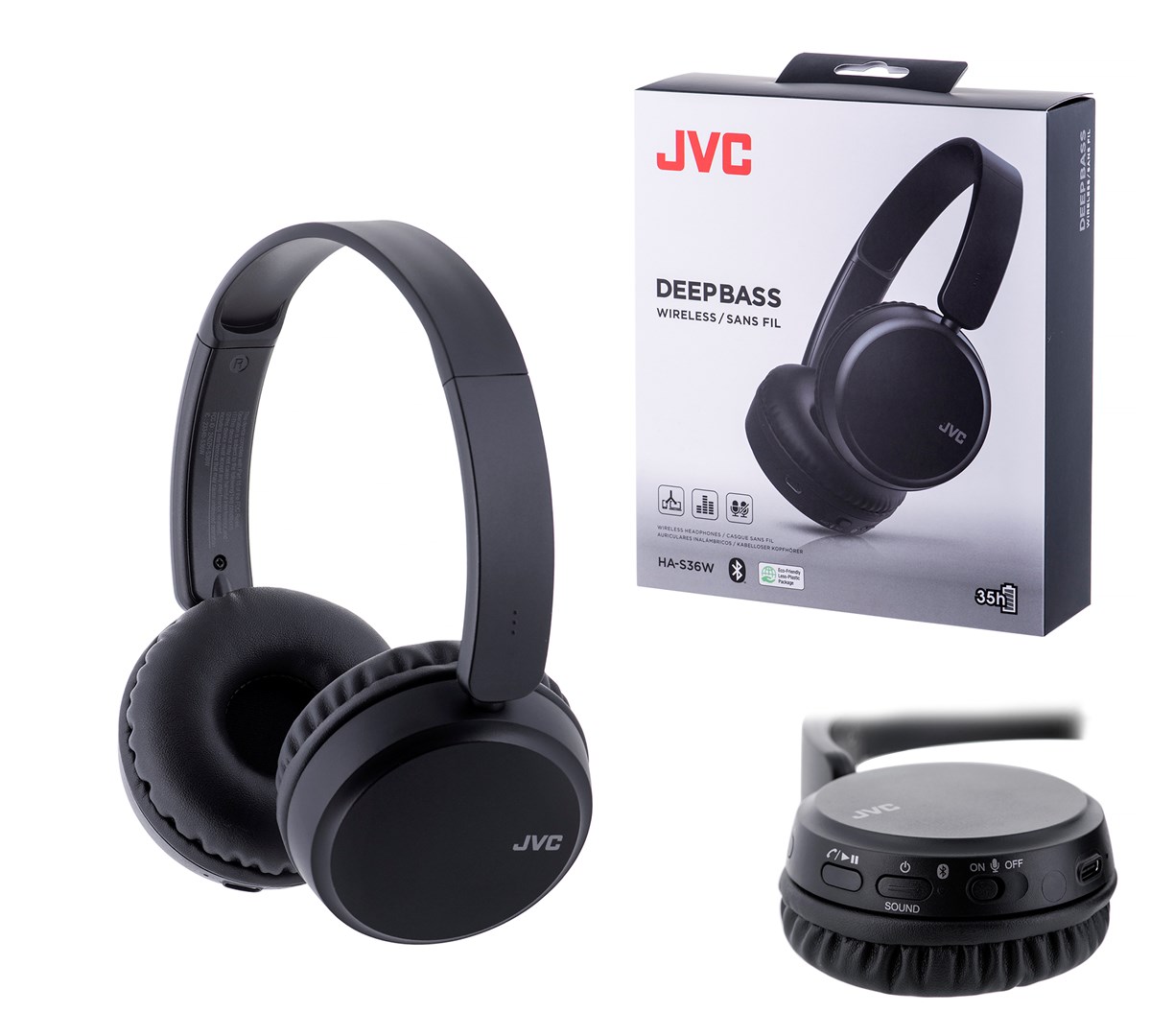 JVC HA-S36W Headphones Wireless Head-band Calls/Music Bluetooth Black HAS-36WBU Headband