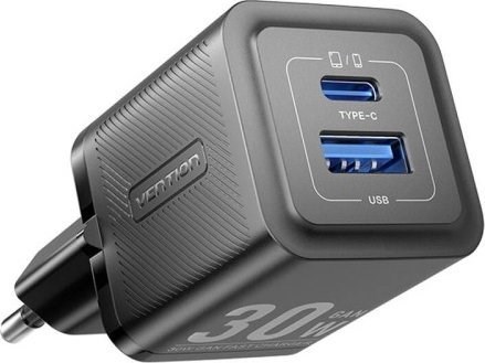 Vention Charger 1x USB-A 1x USB-C GaN 30W