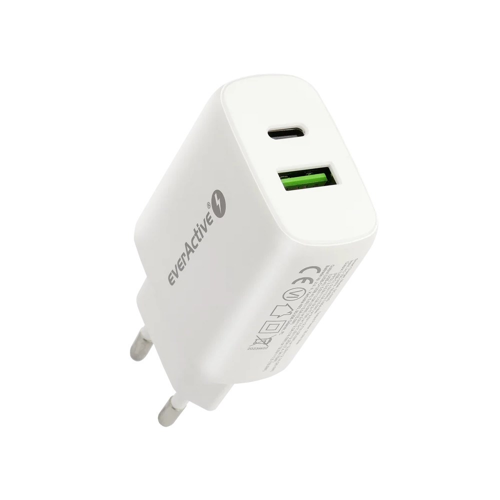 everActive Charger 1 x USB Quick Charge 3.0, 1 x USB-C PD PPS 25W white SC-370Q