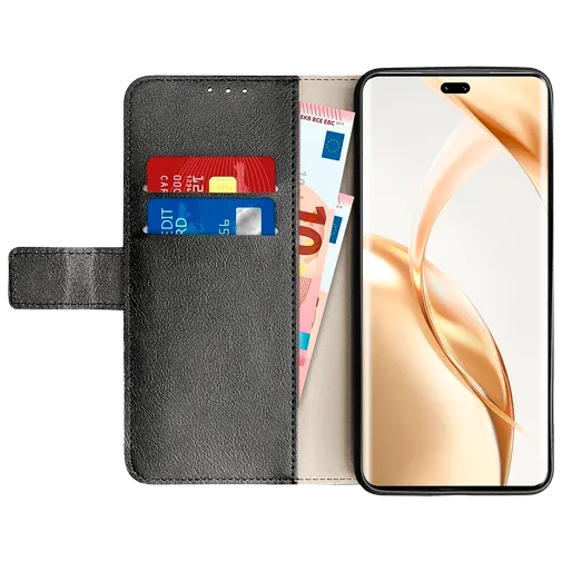 Just in Case Pu-Leather Book Case Black Honor 200 Pro