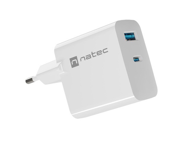 NATEC RIBERA GAN CHARGER 1x USB-A + 1x USB-C 65W WHITE NUC-2144 Black, White