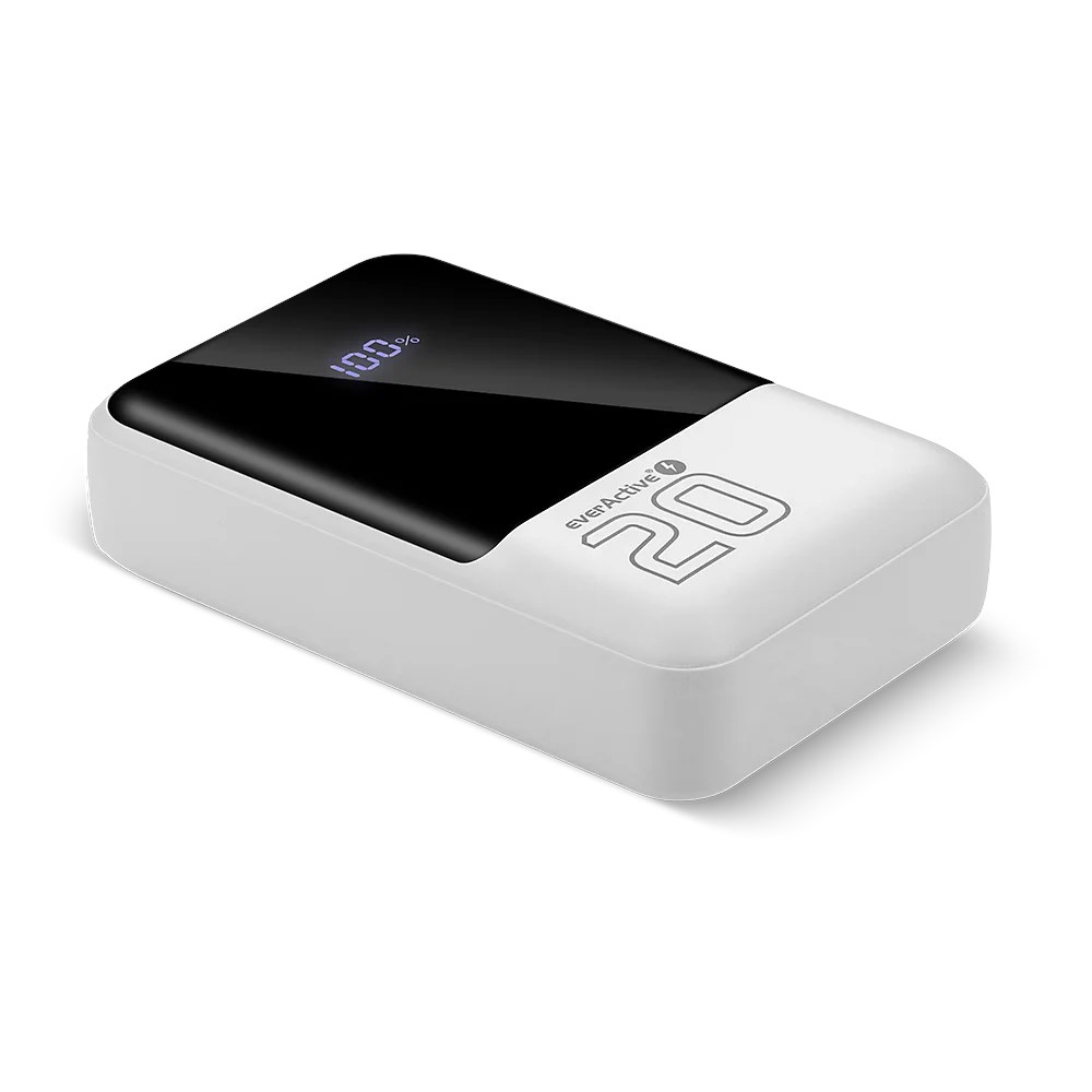 everActive Powerbank 20 000mAh, 2x USB, 1x USB-C 22,5W, QC4+, LCD screen, white EB-20Q