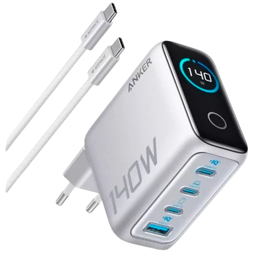 Anker USB 3-USB-C Fast Charger 140W + Cable Silver
