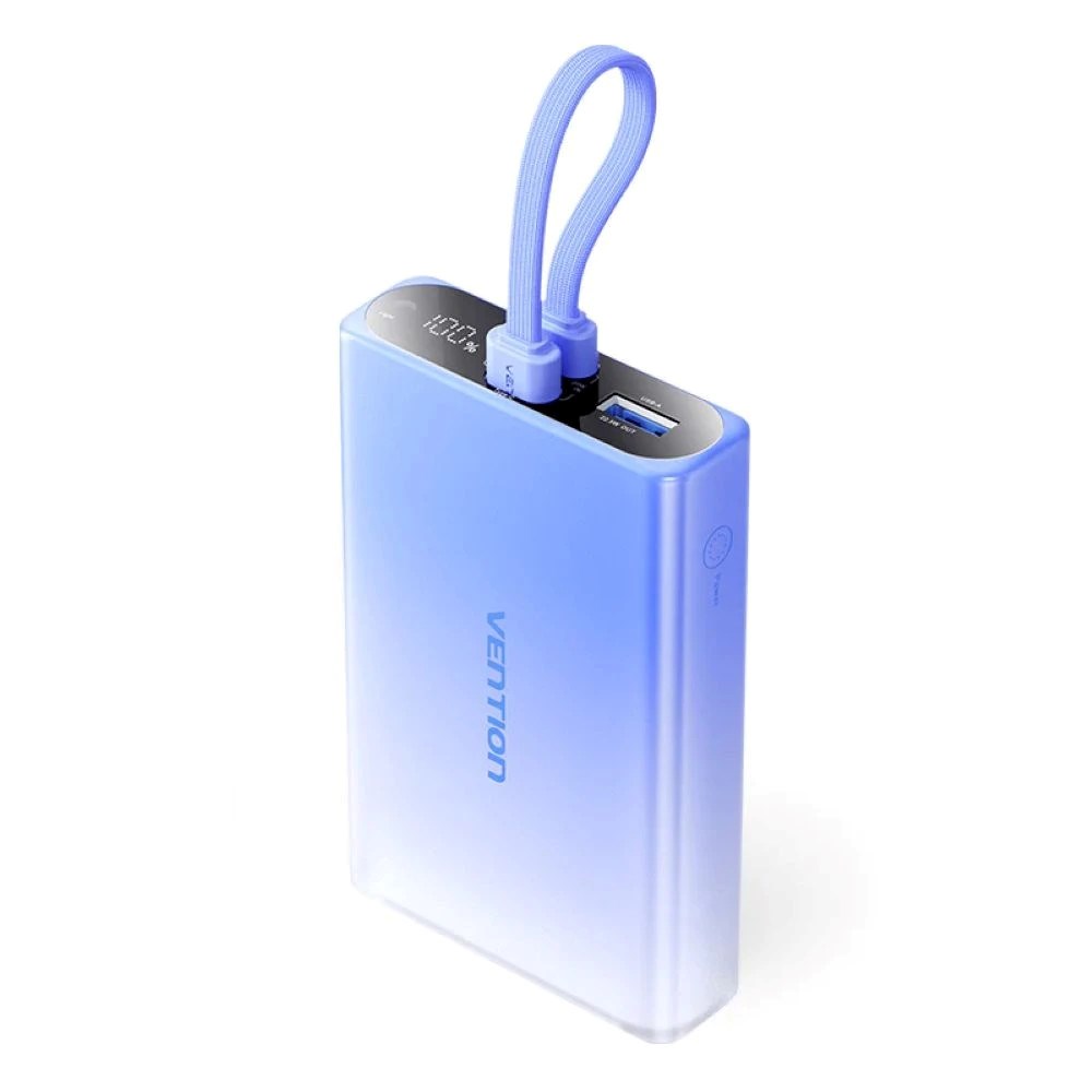 Vention 10000mAh power bank with LED display, USB-C + Lightning + USB-A, 22.5W (blue) FHZL0