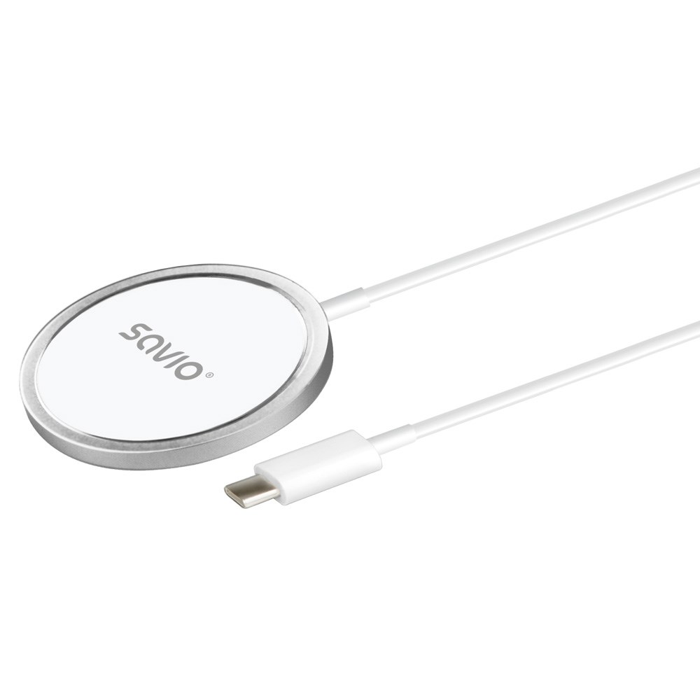 SAVIO Magnetic Wireless Charger 15 W, 1 m, LA-11 White