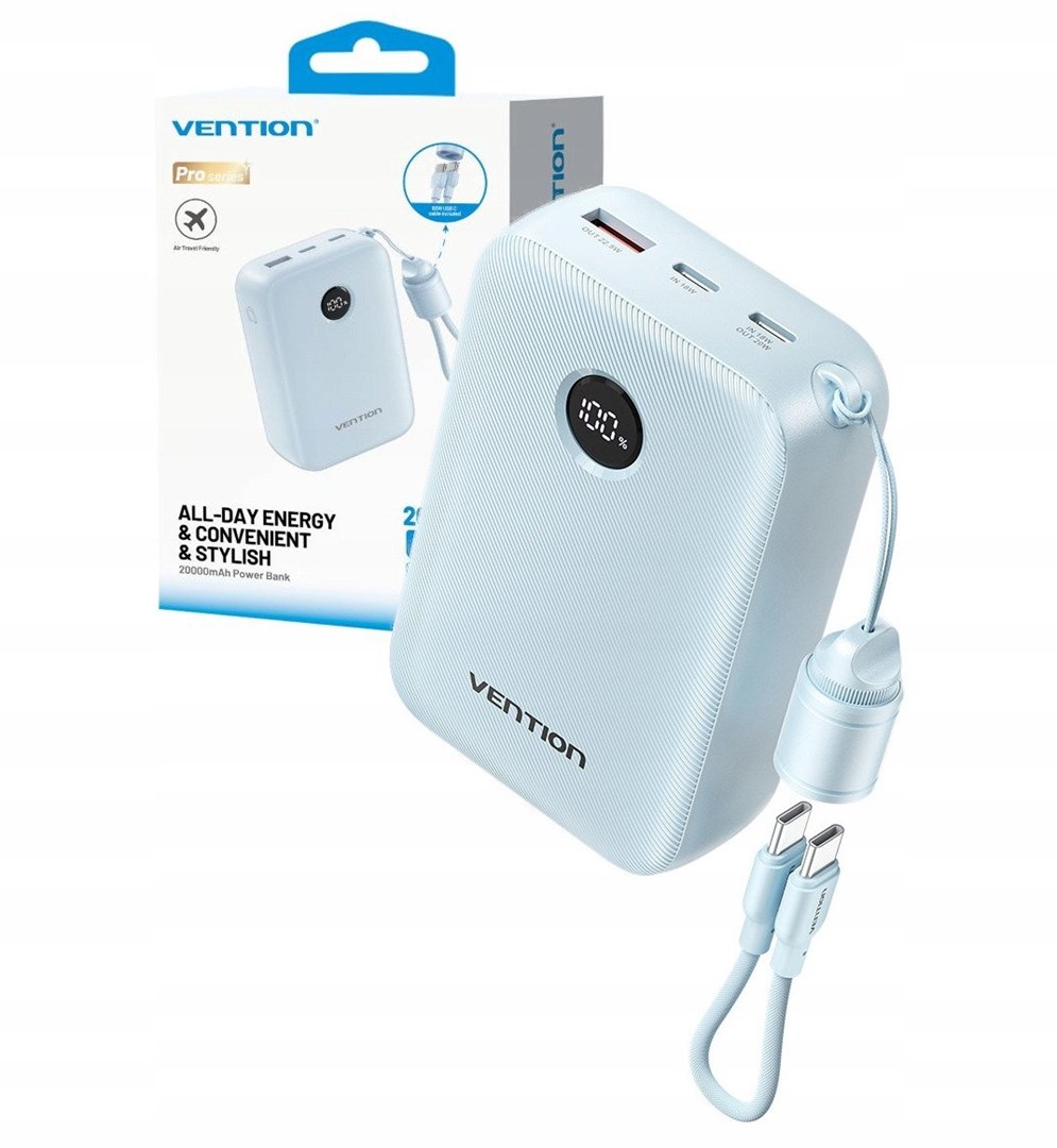 Powerbank Vention 20000mAh 2xUSB-C 1xUSB-A 22,5W BL FKBL0-C