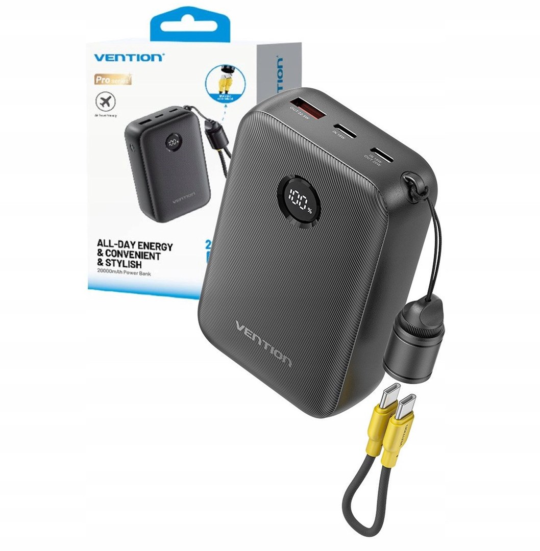 Powerbank Vention 20000mAh 2xUSB-C 1xUSB-A 22,5W BL FKBB0-C