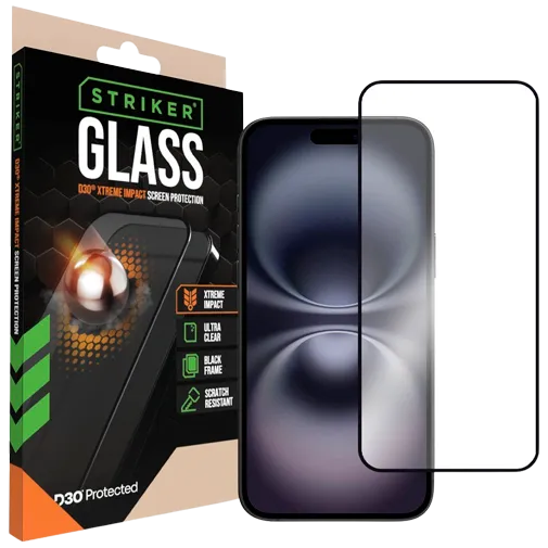 Striker D3O Tempered Glass Edge To Edge Screen Protector Apple iPhone 14 Pro Max/15 Plus/16 Plus