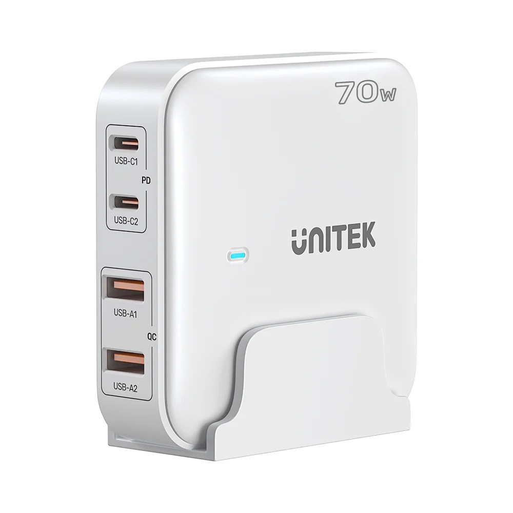 GaN network charger - Unitek P1228AWH01-EU | 70W 2x USB-C 2x USB-A White