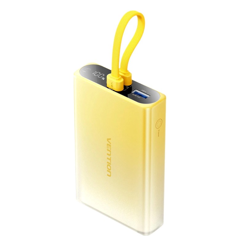 Vention 10000mAh power bank with LED display, USB-C + Lightning + USB-A, 22.5W (yellow) FHZY0