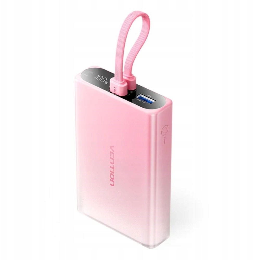 Vention 10000mAh power bank with LED display, USB-C + Lightning + USB-A, 22.5W (pink) FHZP0