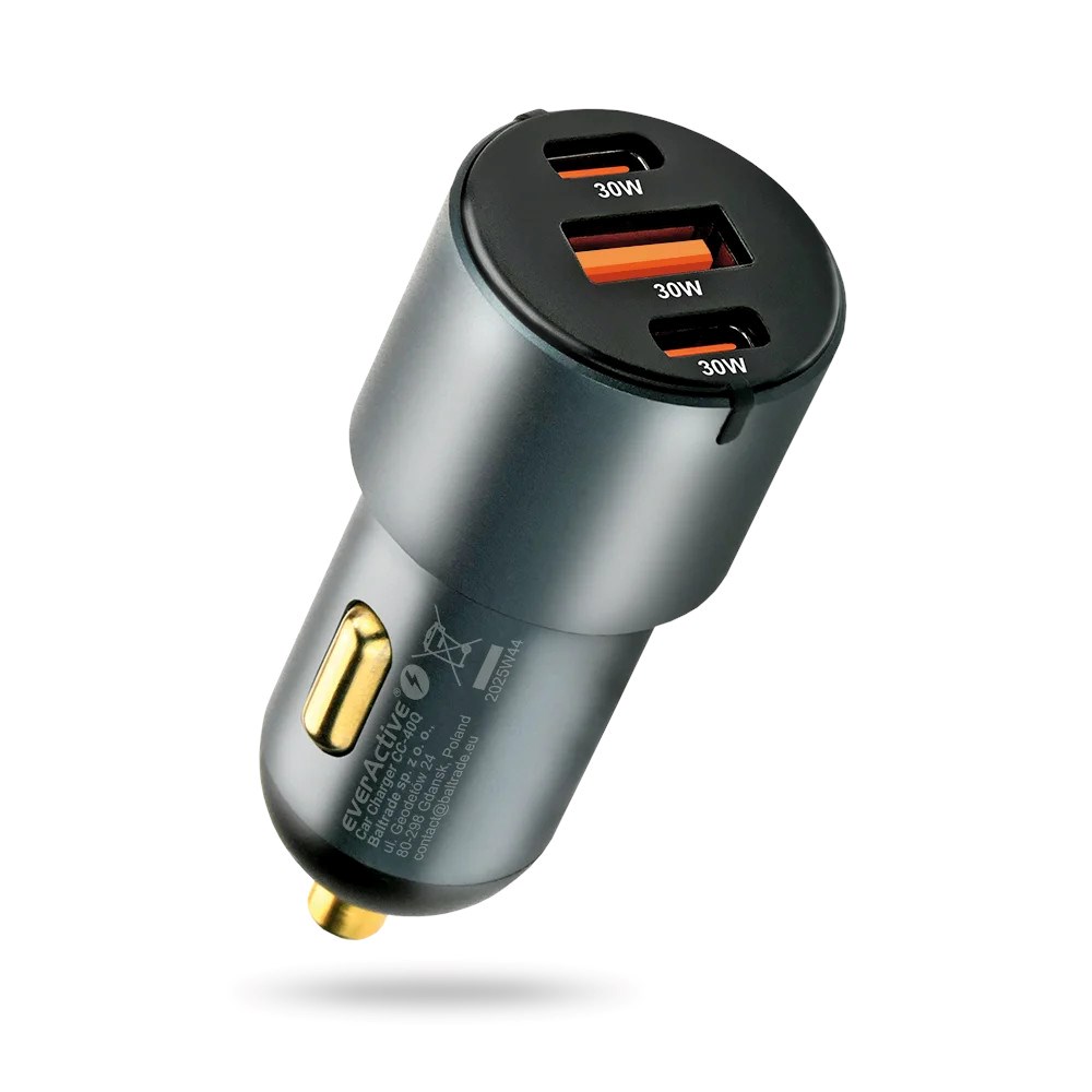 Car charger everActive CC-40Q USB QC3.0 + USB-C Charger Black