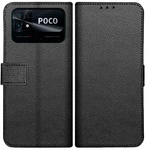Just in Case Pu-Leather Book Case Black Poco C40