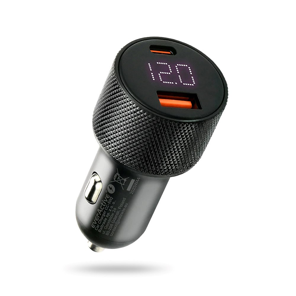 Car charger everActive CC-50Q USB QC3.0 + USB-C PD 75W Black