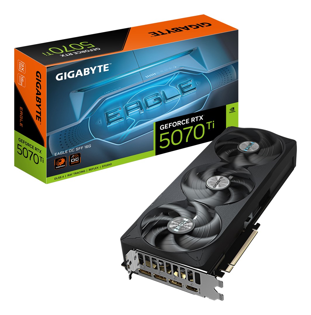 GIGABYTE GeForce RTX 5070 Ti EAGLE OC SFF 16G GV-N507TEAGLE OC-16GD Graphics Card, 16 GB GDDR7, PCIe 5.0, Black