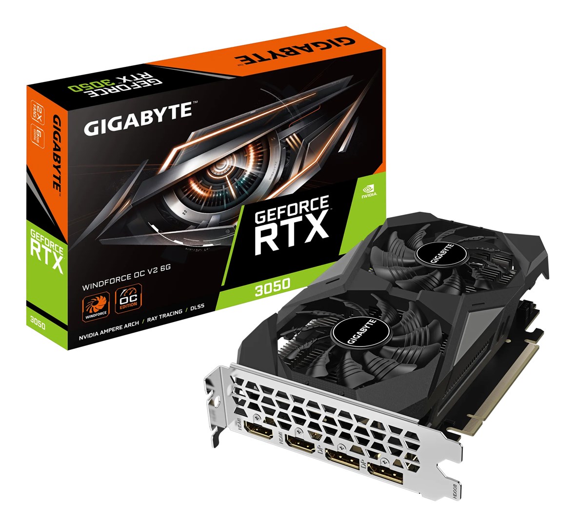 GIGABYTE GeForce RTX 3050 WINDFORCE OC V2 6G NVIDIA 6 GB GDDR6 GV-N3050WF2OCV2-6GD Black, Silver