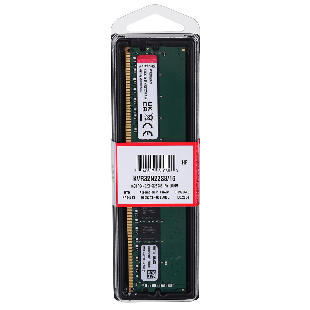 Kingston DIMM 16 GB DDR4-3200 Memory module 3200 MHz 1-module KVR32N22S8/16