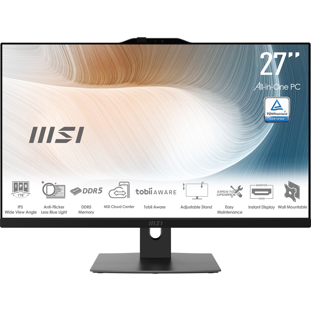 MSI Modern AM272P 1M-855EU Intel Core 5 120U 68.6 cm (27") 1920 x 1080 pixels All-in-One PC 16 GB DDR5-SDRAM 512 GB SSD Windows 11 Pro Wi-Fi 6E (802.11ax) Black 16 GB RAM 1920x1080