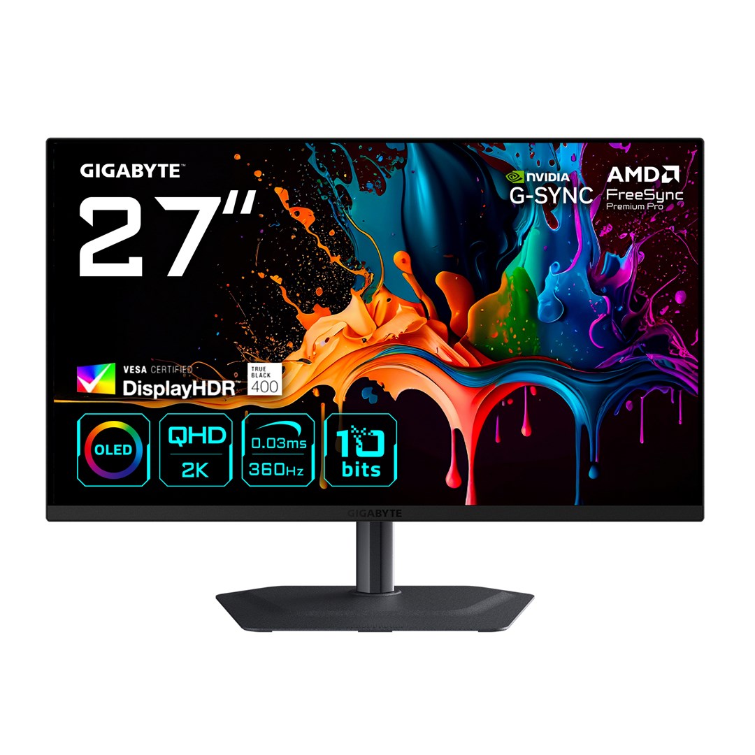 GIGABYTE Monitor MO27Q3 EK HDMI 2.1 x2 / DisplayPort 1.4 x1 27 in 2560x1440 OLED 360 Hz