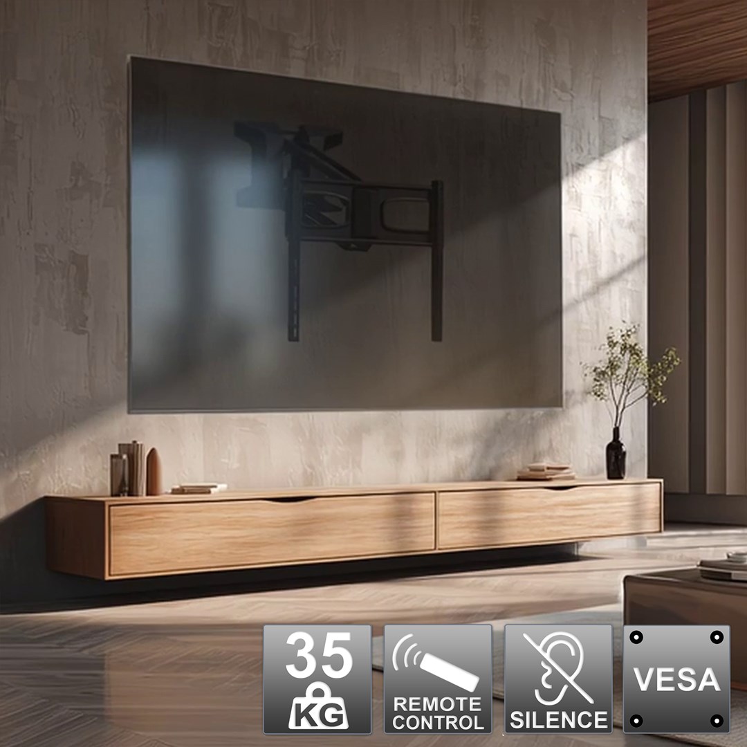 Maclean MC-891 Electric TV Wall Mount Bracket with Remote Control Height Adjustment 37'' - 70" max. VESA 600x400 up to 35kg Above Fireplace Mount Sturdy Black 35