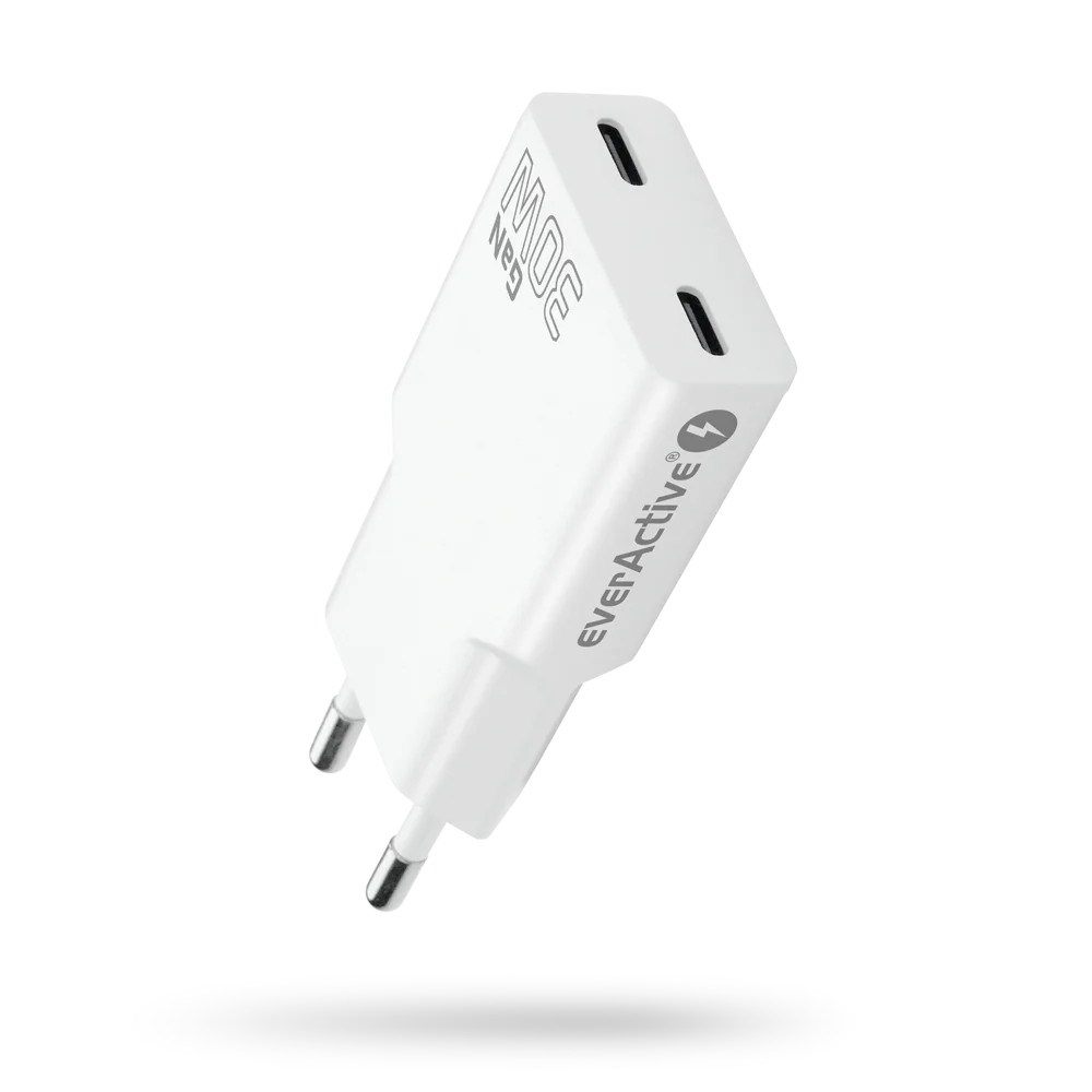 everActive Charger 2 x USB-C Quick Charge 4+ 30W SUPER SLIM white (SC-385Q)